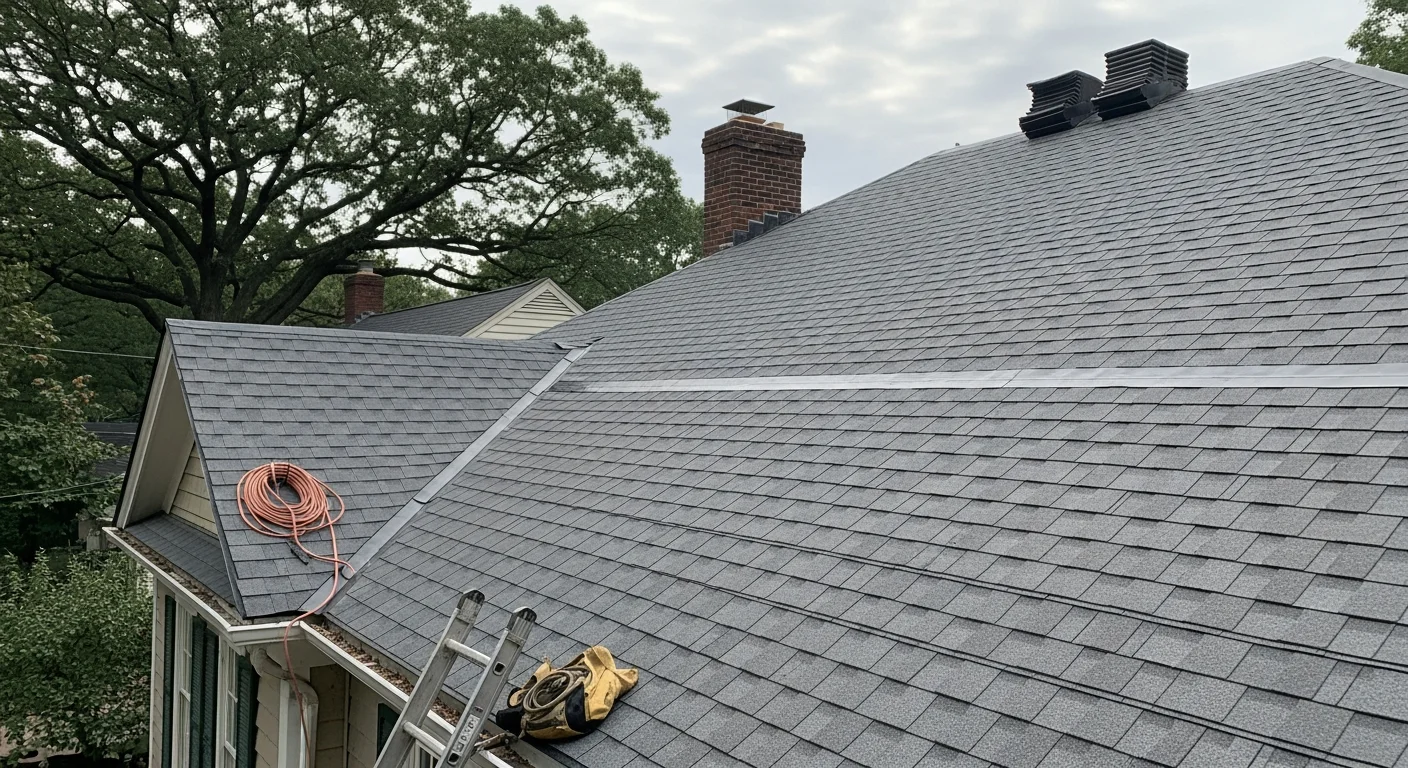 Professional roofer inspecting residential roof in Connecticut