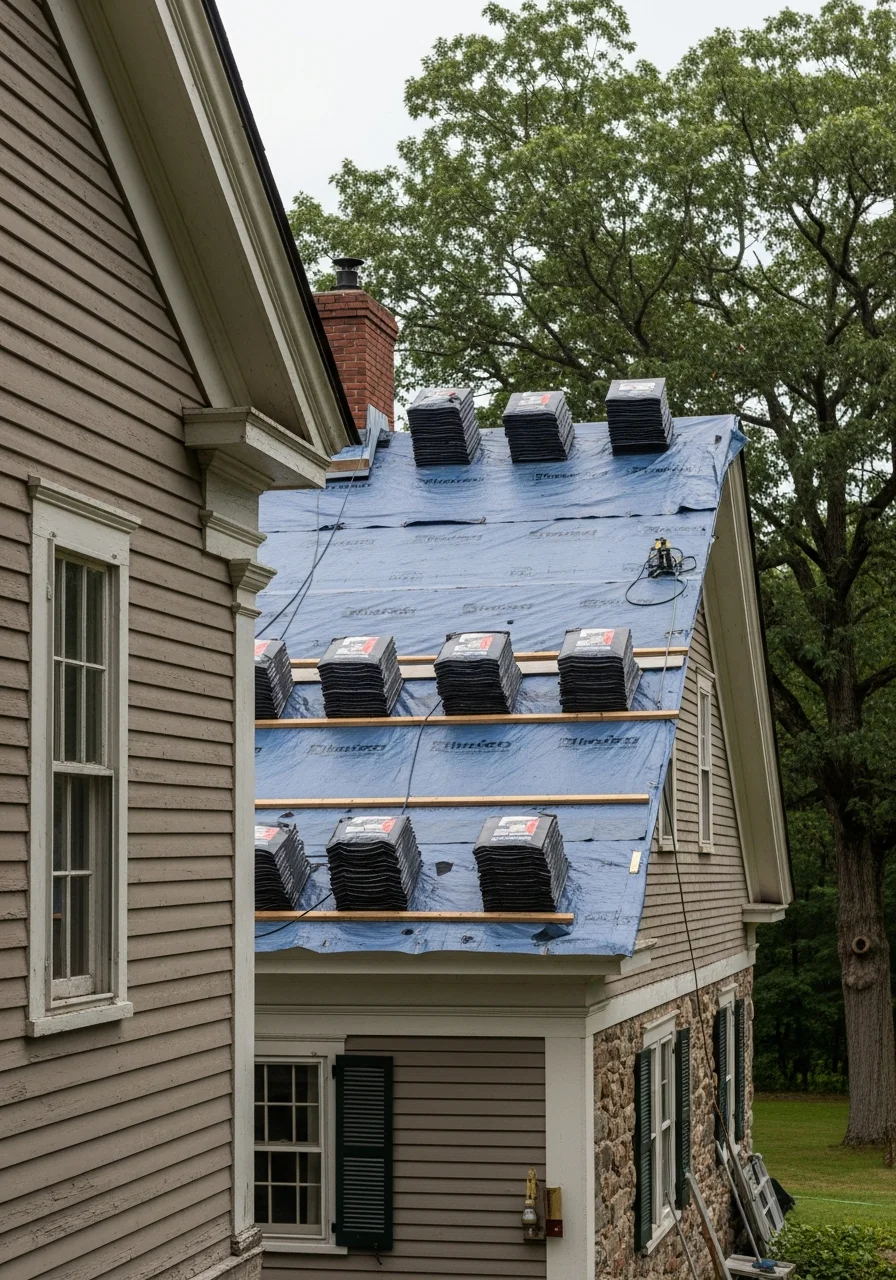 Craftsperson performing skilled work on a Windham County older home, showing expertise in rural property care.
